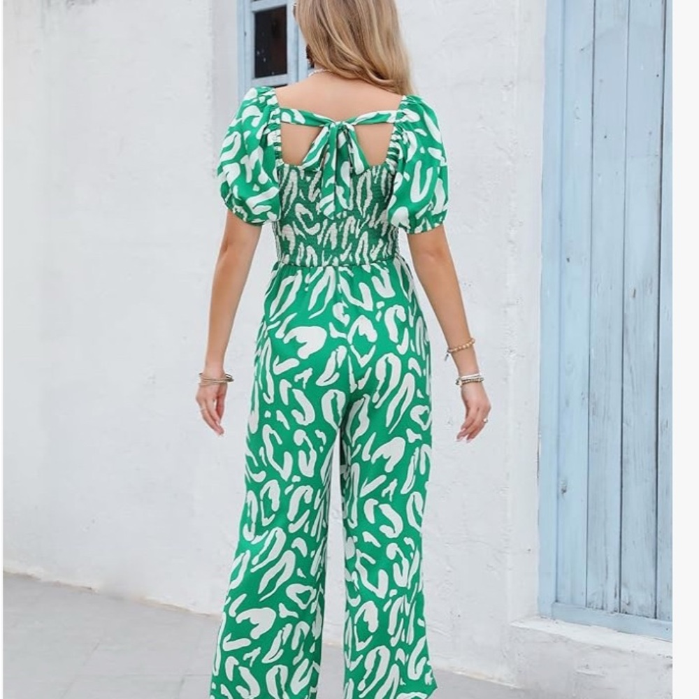 Green Floral Wide Leg Jumpsuit - Picture 2 of 2